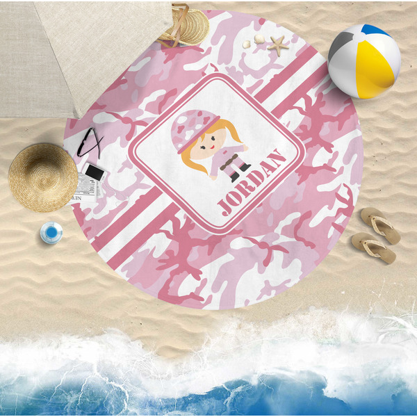 Pink Camo Round Beach Towel Lifestyle