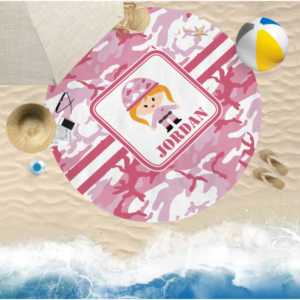 Pink Camo Round Beach Towel Lifestyle