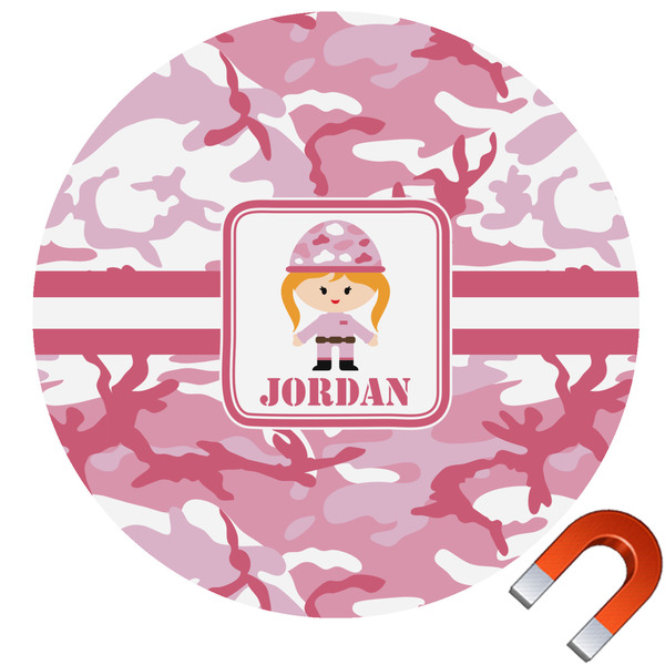 Custom Pink Camo Round Car Magnet - 6" (Personalized)