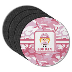 Pink Camo Round Rubber Backed Coasters - Set of 4 (Personalized)