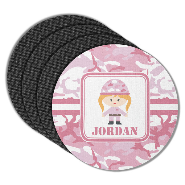 Custom Pink Camo Round Rubber Backed Coasters - Set of 4 (Personalized)