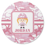 Pink Camo Round Rubber Backed Coaster (Personalized)