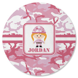 Pink Camo Round Rubber Backed Coaster (Personalized)