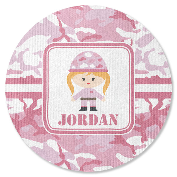 Custom Pink Camo Round Rubber Backed Coaster (Personalized)