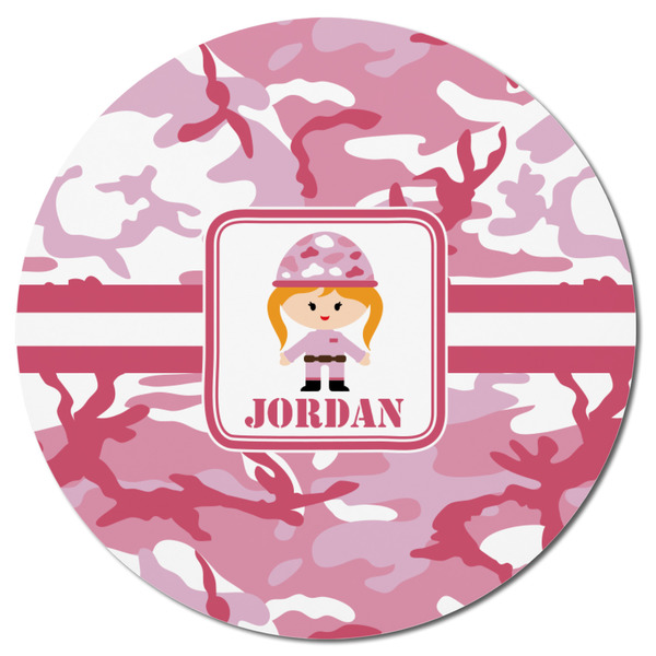 Pink Camo Round Fridge Magnet - FRONT