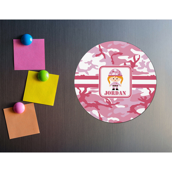Pink Camo Round Fridge Magnet - LIFESTYLE