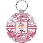 Pink Camo Round Plastic Keychain (Personalized)