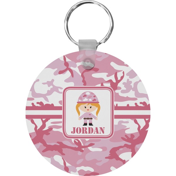 Custom Pink Camo Round Plastic Keychain (Personalized)