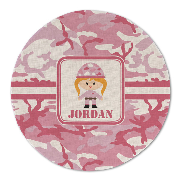Custom Pink Camo Round Linen Placemat - Single Sided (Personalized)
