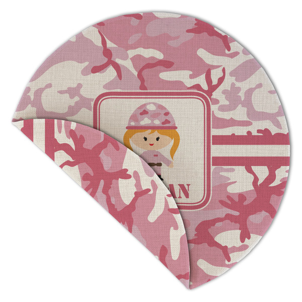 Pink Camo Round Linen Placemats - Front (folded corner double sided)