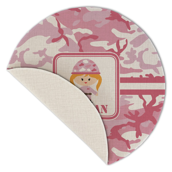 Pink Camo Round Linen Placemats - Front (folded corner single sided)