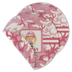 Pink Camo Round Linen Placemat - Double Sided - Set of 4 (Personalized)