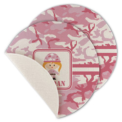 Pink Camo Round Linen Placemat - Single Sided - Set of 4 (Personalized)