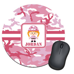 Pink Camo Round Mouse Pad (Personalized)