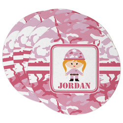 Pink Camo Round Paper Coasters w/ Name or Text