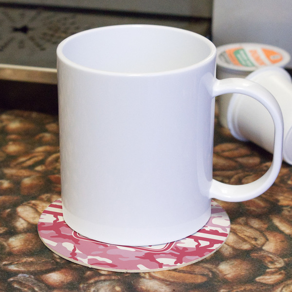 Pink Camo Round Paper Coaster - With Mug