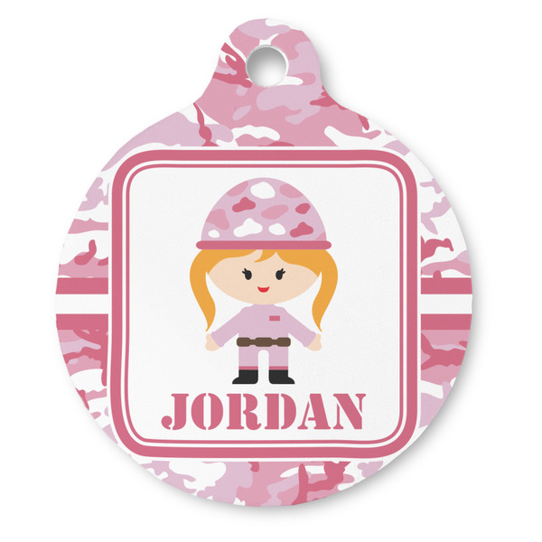 Custom Pink Camo Round Pet ID Tag (Personalized)
