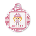 Pink Camo Round Pet ID Tag - Small (Personalized)