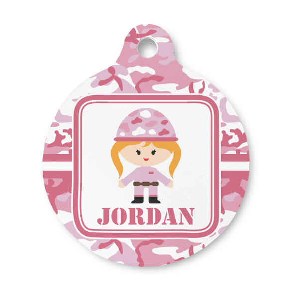 Custom Pink Camo Round Pet ID Tag - Small (Personalized)