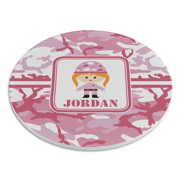Pink Camo Round Stone Trivet - Angle View