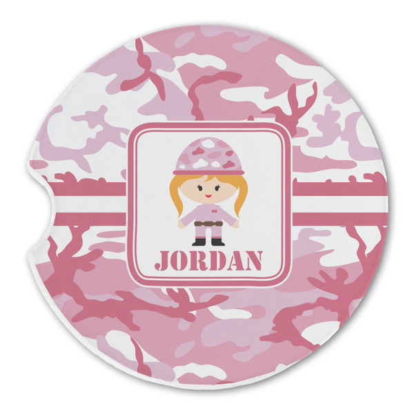 Custom Pink Camo Sandstone Car Coaster - Single (Personalized)
