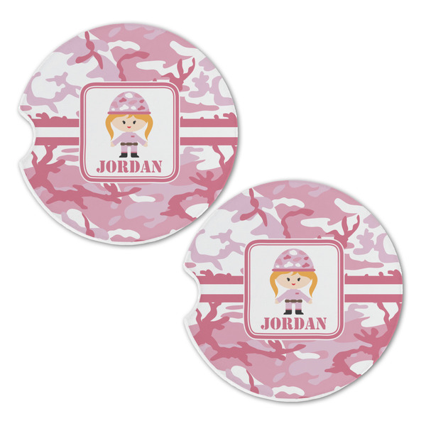 Pink Camo Sandstone Car Coasters - Set of 2