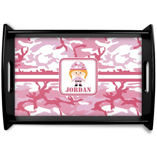 Custom Pink Camo Black Wooden Tray - Small (Personalized)