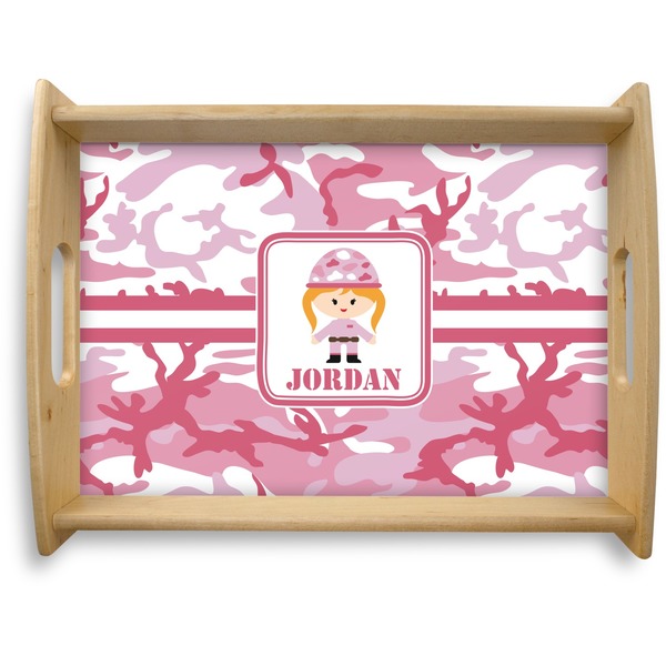 Custom Pink Camo Natural Wooden Tray - Large (Personalized)