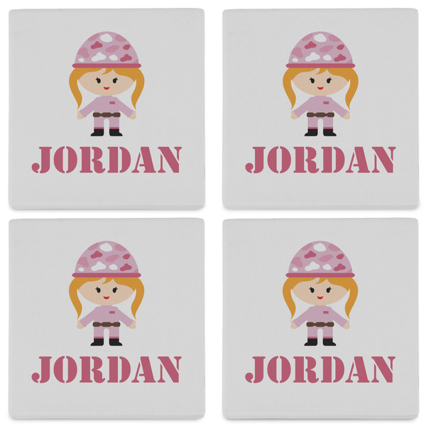 Pink Camo Set of 4 Sandstone Coasters - See All 4 View