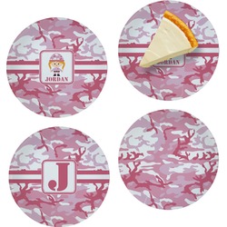Pink Camo Set of 4 Glass Appetizer / Dessert Plate 8" (Personalized)