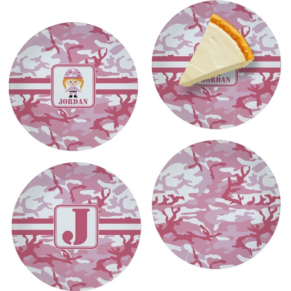 Custom Pink Camo Set of 4 Glass Appetizer / Dessert Plate 8" (Personalized)