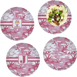 Pink Camo Set of 4 Glass Lunch / Dinner Plate 10" (Personalized)
