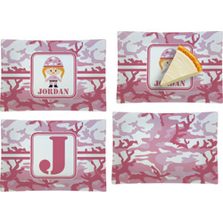 Pink Camo Set of 4 Glass Rectangular Appetizer / Dessert Plate (Personalized)