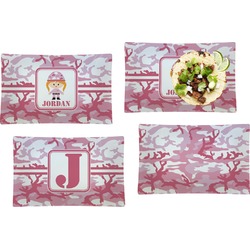 Pink Camo Set of 4 Glass Rectangular Lunch / Dinner Plate (Personalized)