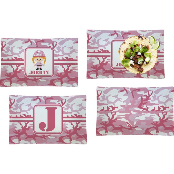 Custom Pink Camo Set of 4 Glass Rectangular Lunch / Dinner Plate (Personalized)