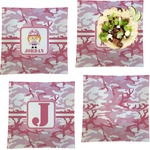 Pink Camo Set of 4 Glass Square Lunch / Dinner Plate 9.5" (Personalized)