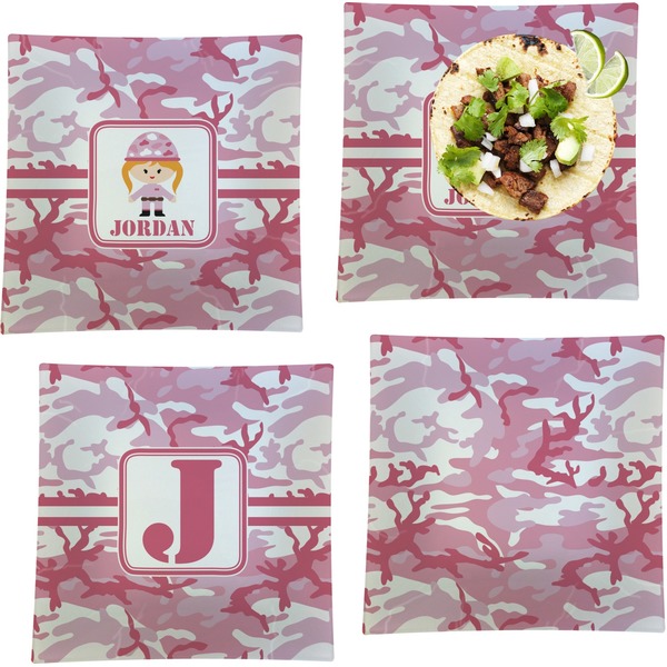 Pink Camo Set of Square Dinner Plates