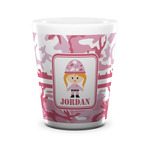 Pink Camo Ceramic Shot Glass - 1.5 oz - White - Set of 4 (Personalized)