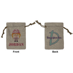 Pink Camo Small Burlap Gift Bag - Front & Back (Personalized)