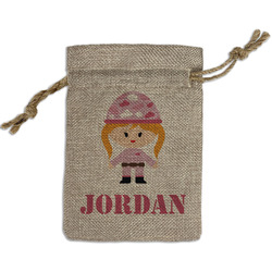 Pink Camo Small Burlap Gift Bag - Front (Personalized)