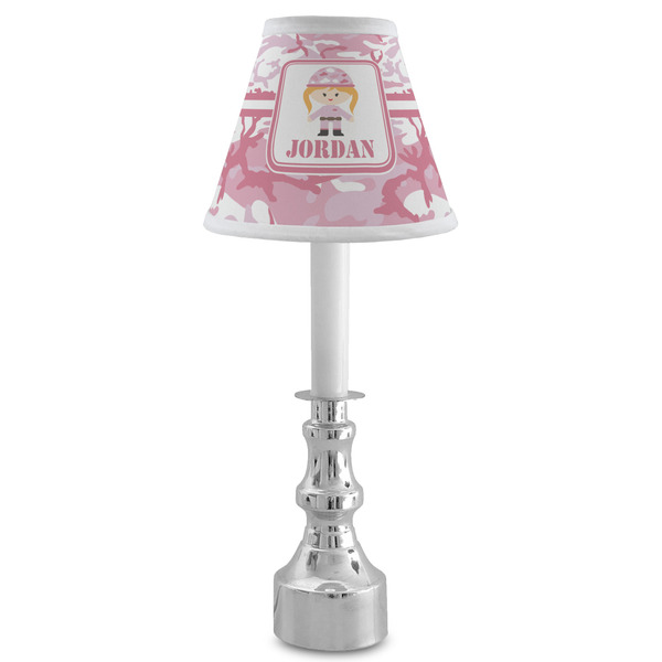 Pink Camo Small Chandelier Lamp - LIFESTYLE (on candle stick)