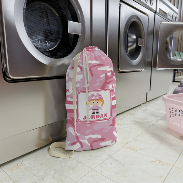Pink Camo Small Landry Bag - In Context
