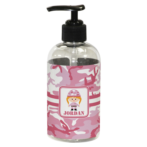 Custom Pink Camo Plastic Soap / Lotion Dispenser (8 oz - Small - Black) (Personalized)