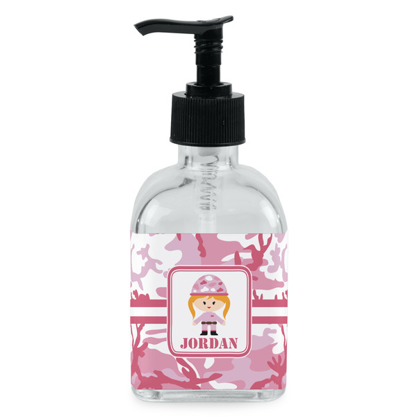Custom Pink Camo Glass Soap & Lotion Bottle - Single Bottle (Personalized)