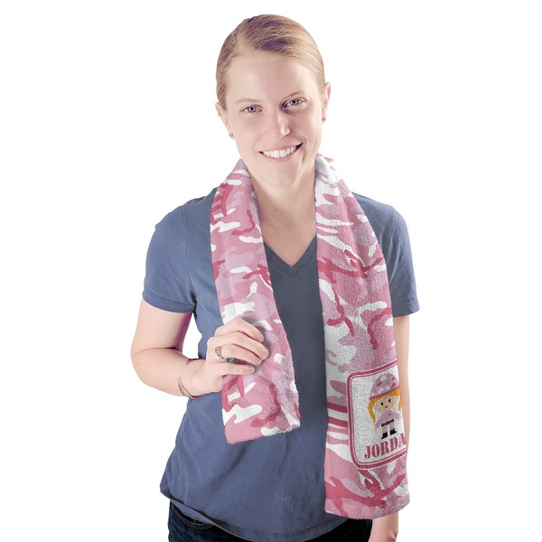 Pink Camo Sport Towel - Exercise use - Model