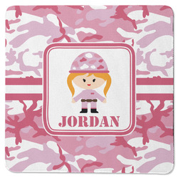 Pink Camo Square Rubber Backed Coaster (Personalized)