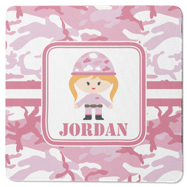 Custom Pink Camo Square Rubber Backed Coaster (Personalized)