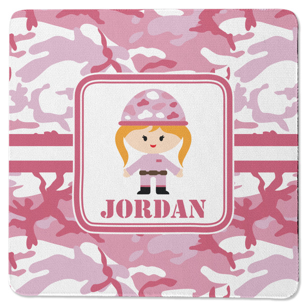 Custom Pink Camo Square Rubber Backed Coaster (Personalized)