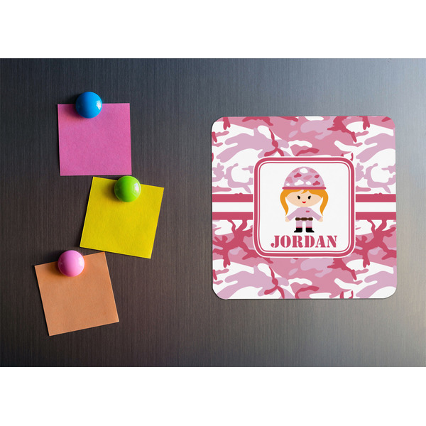 Pink Camo Square Fridge Magnet - LIFESTYLE