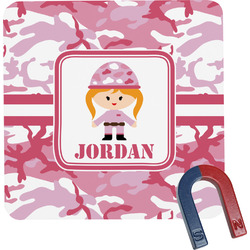 Pink Camo Square Fridge Magnet (Personalized)